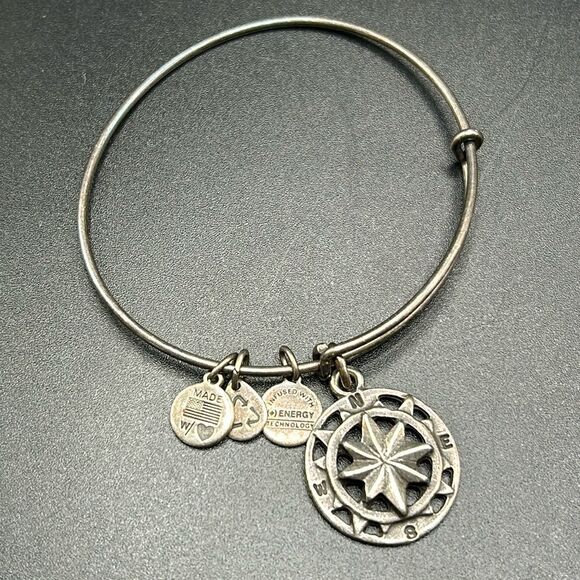 Alex And Ani Rafaelian Silver Compass Bangle Charm Adjustable Bracelet - Picture 1 of 3